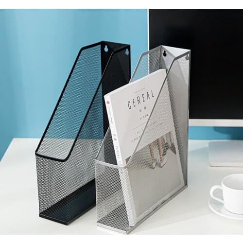 Black Silver Magazine File Holder Metal Mesh Bookends Desktop Organizer Shelf Grid Document Book Holder Support Stand Storage
