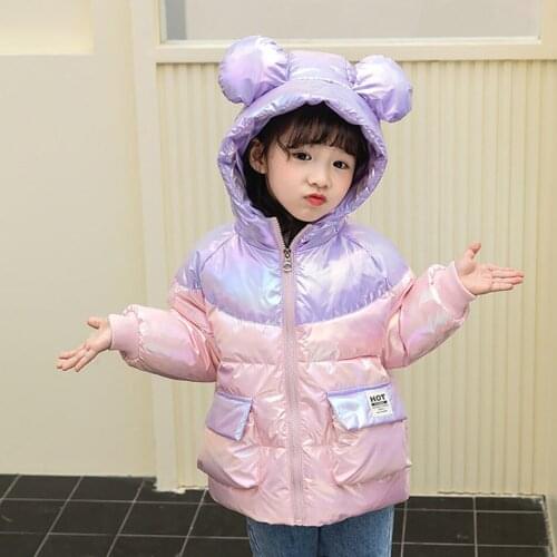 VOGUEON New Cute Down Jackets Girls Clothing Cotton Padded Jacket Winter Childrens Wram Coat Bright Face Mouse Ear Hooded Coats