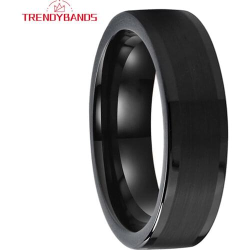 Mens Black Tungsten Wedding Bands 8MM Matte Brushed Finish Polished Edges Comfort Fit