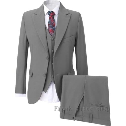 Wonderful Groom Male Wedding Prom Suit Gray Slim Fit Tuxedo Men Formal Business Work Wear Suits 3Pcs Set (Jacket+Pants+Vest)