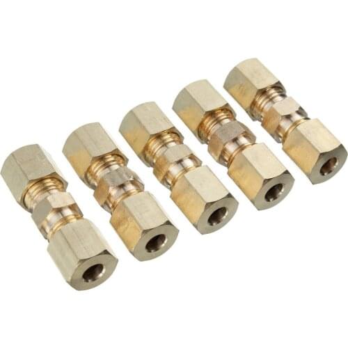Durable 5pcs Brass Compression Fitting Connector 3/16" OD Tube Hydraulic Brake Line Union Connector Adapters