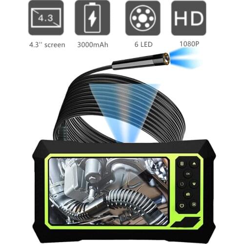Industrial Endoscope 1080P Handheld Endoscope 4.3 Inch LCD Display Screen with 6 LEDs Borescope for Pipe Sewer/ Drain Inspection