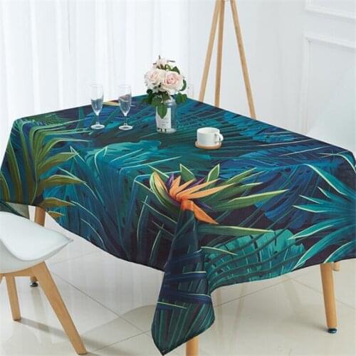Simple Leaf Linen Table Cloth Tropical Plants Multifunctional Rectangle Table Cover Tablecloth Home Decor