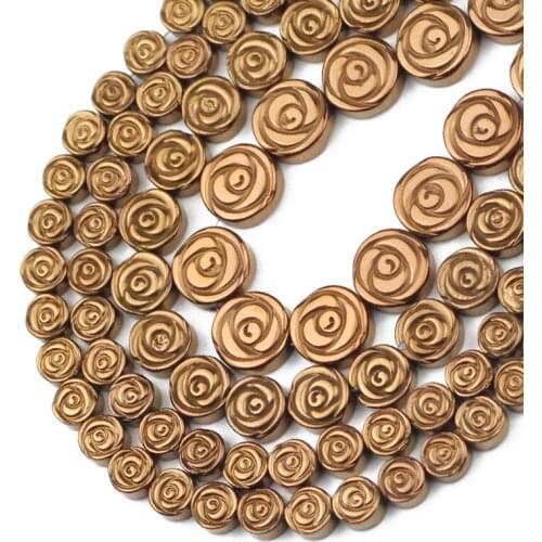 Copper Plating Rose Flower Shape Hematite Natural Stone Spacers Loose Beads For Jewelry Making Diy Bracelet Findings 6/8/10MM