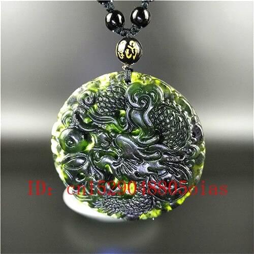 Certified Chinese Natural Black Green Jade Dragon Pendant Beads Necklace Charm Jewelry Hand Carved Amulet Gifts for Men Her