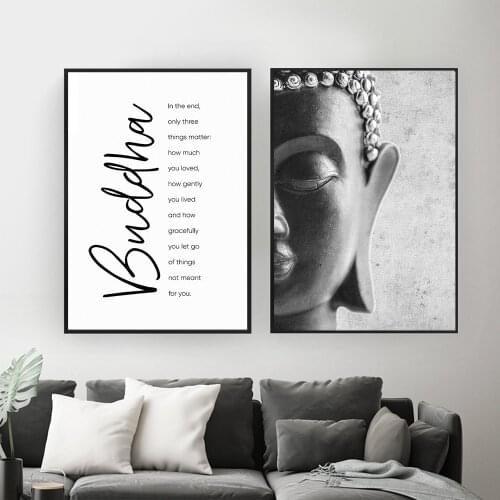 Zen Buddha Head Statue Poster Motivational Quostes Canvas Print Minimalist Wall Art Pictures Painting Buddhism Modern Home Decor