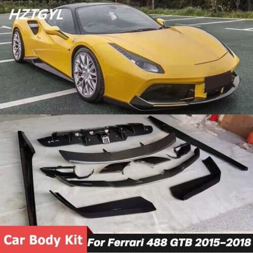 N Style A Set Carbon Fiber Material Front Rear Bumper Lip Spoiler Side Skirts Extensions For Ferrari 488 GTB 2015-2018