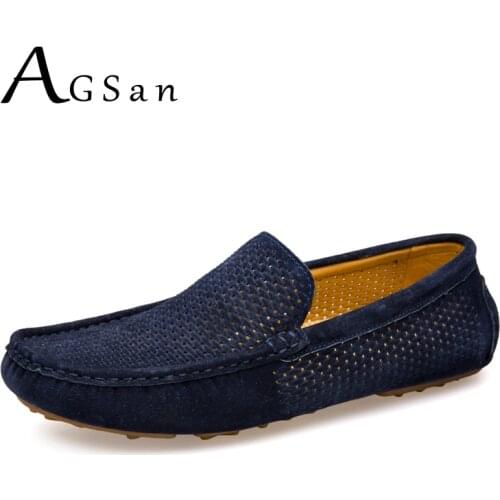 AGSan Men Loafers Summer Breathable Genuine Leather Moccasins Men Driving Shoes Leather Casual Shoes Slip On Mocasines Hombre