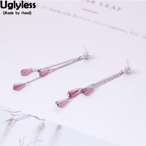 Uglyless 100% Real 925 Sterling Silver Summer Fashion Sexy Tassel Earrings for Women Colorful Pagoda HOT Earrings Long Brincos