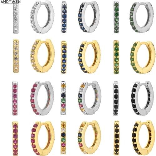 ANDYWEN 925 Sterling Silver Clear Small 7mm Huggies Women Fashion Luxury Crystal Hoops Piercing Pendiente Ohrringe Jewelry