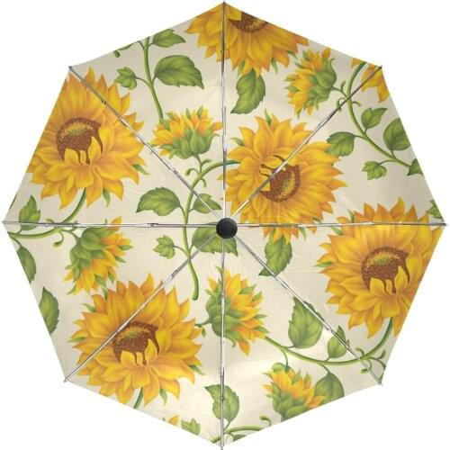 Sunflower Printed Womens Automatic Umbrella Ultralight 3 Folding Sun Protection Rain Umbrella Male Anti UV Parapluie Parasol