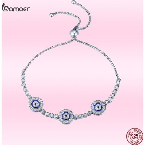 Bamoer Blue Evil Eye Bracelet for Women Genuine 925 Sterling Silver Guardian Bracelets High Quality Silver Jewelry Girls Gift