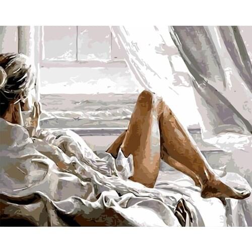 Life holiday leisure time Girl seaside holiday Character Canvas painting Decoration Art Poster relaxed mood Pleasure picture