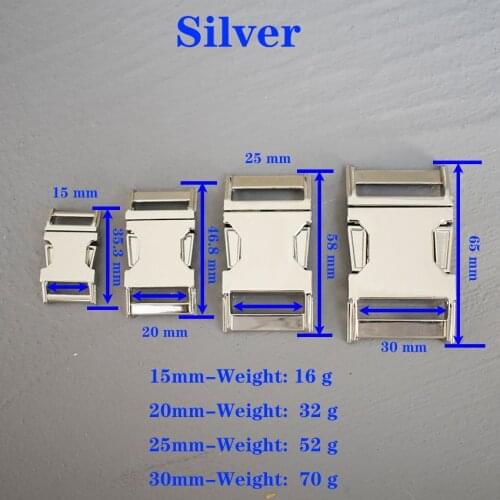 1 Pcs 15/20/25/30mm Silver Metal Buckle Side Release Curved Belt Buckle for Bag DIY Paracord Buckles Bracelet Trinket Bracelet