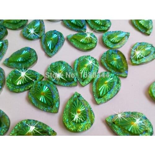 Sew on rhinestones Green AB colour 13*18mm resin crystal water drop shape shining gemstones strss hand sewing for dress 100pcs