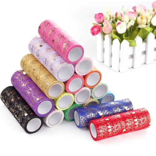 15cm*9.1m Glitter Butterfly Heart Tulle Roll Bridal Wedding Shower Fabric Spool Tutu Skirt Baby Shower Party Birthday Decoration