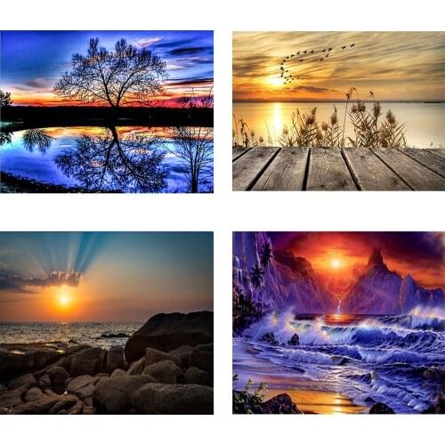 4Pieces/lot DIY 5D Diamond Painting Sunset Landscape Cross Stitch Moon Landscape Diamond Embroidery Full Round Drill Home Decor