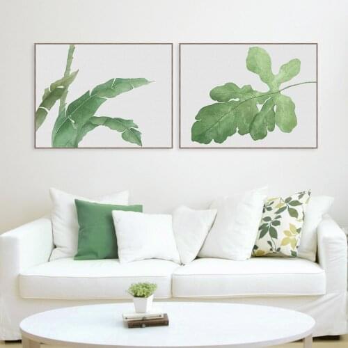Watercolor Fresh Oil Painting Green Plant Leaves Frameless Decorative Painting Living Room Study Hanging Picture Wall Art Canvas