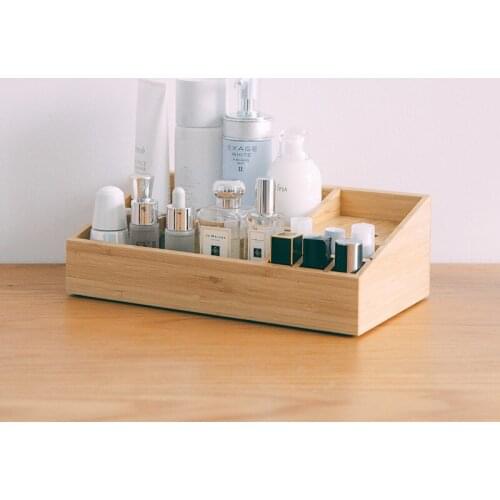 Bamboo Cosmetics Storage Box Eco Natural Wood Desk Organizer 6 Slots Multi-Use Remoter/Sundries/Stationary Storage Holders