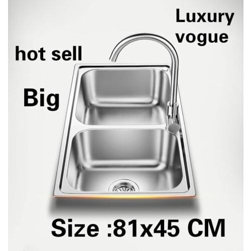 Free shipping Apartment high quality kitchen double groove sink do the dishes 304 stainless steel large hot sell 810x450 MM