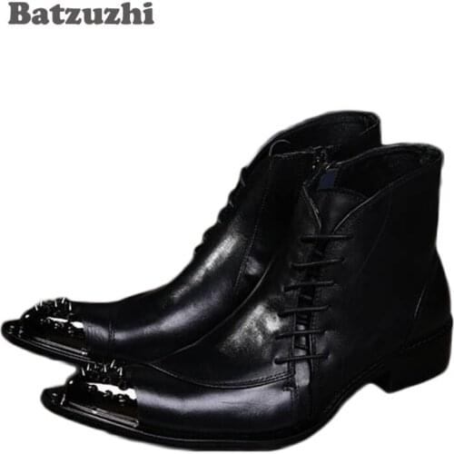 Batzuzhi Mens Ankle Short Boot Black Height Increased Iron Toe Zip Boots Men Western Shoes Boots Botas Hombre! Big size 45/46