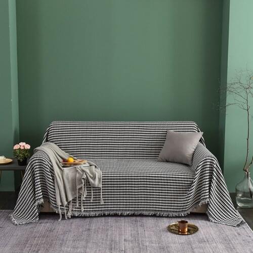 Black White Grid Pattern Sofa Towel Simple Style Sofa Couch Throw Blanket Sofa Cover Protector Nordic Style Knitted Blankets