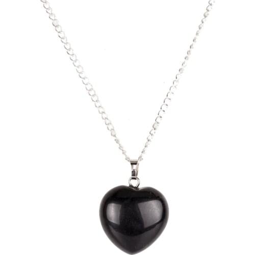 Black obsidian Heart Point Necklace Crystal Stone 18inch Link chain Power Healing Chakra Reiki Fashion Jewelry Free Pouch
