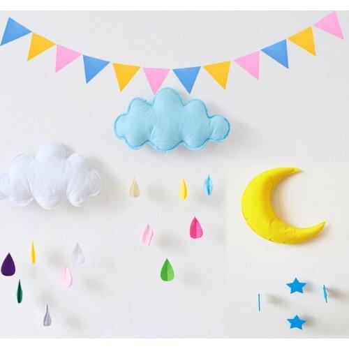 Nordic room decoration Banner Clouds Raindrops Moon Star Set Wall Hanging Garland For Kids bedroom Decoration Photography Props