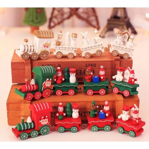 Wooden Christmas Train Mini Christmas Props Kindergarden Christmas Decoration Festival Decorative Gifts