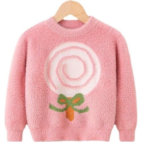 Kids Baby Girls Christmas Sweaters Winter Warm Mink fleece Thick Soft Knited Tops Sweater Autumn Outwears Clothing 2-6 years