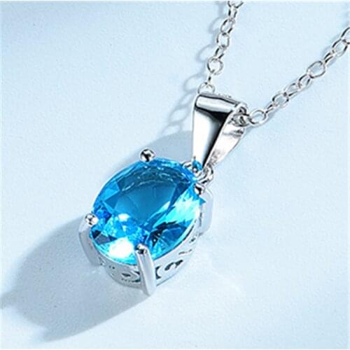 DY 925 Sterling Silver Pendant With Sea Blue Cubic Zirconia And Adjustable Chain Elegant Luxury Pendant For Women Fine Jewelry