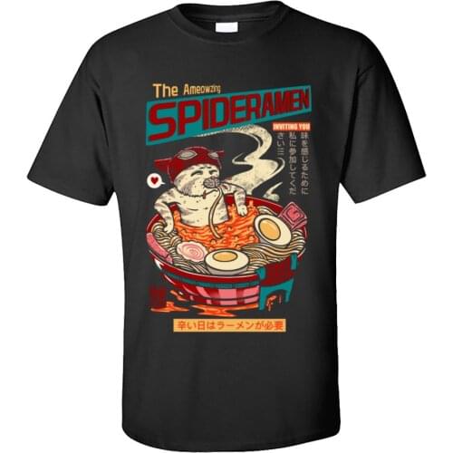 Ramen Cat Men T-shirt Japan Noodle Hip hop Tshirt Oversized 100% Cotton Fabric Mens Tops Shirt Customized Tee Shirts