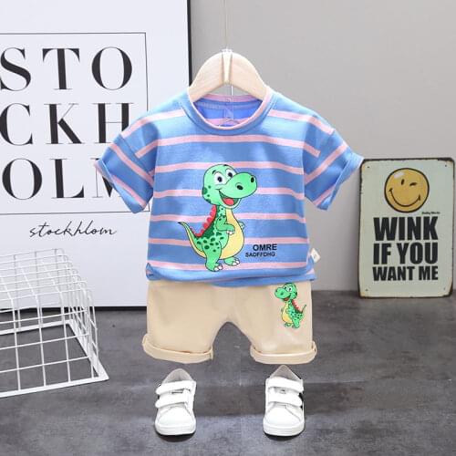Baby Boys Girls Summer Cotton Clothes Children strips T Shirts Cartoon Shorts 2Pcs/sets Infant Kids Fashion Toddler Tracksuits