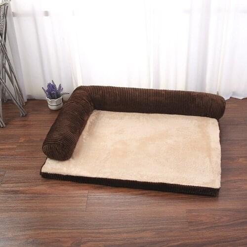 Pet Dog Bed Cat Accessories Two-Tone Plush Chaise Velvet Sofa Orthopedic Deluxe Removable Cover L-Shaped Pillow Luxury Cushion