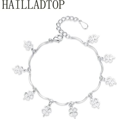 Fashion Brand Silver Jewelry Womens Accessories Lucky Clover Silver Bracelet Fashion Beauty Brand Luxury Bracelet Silver Gift
