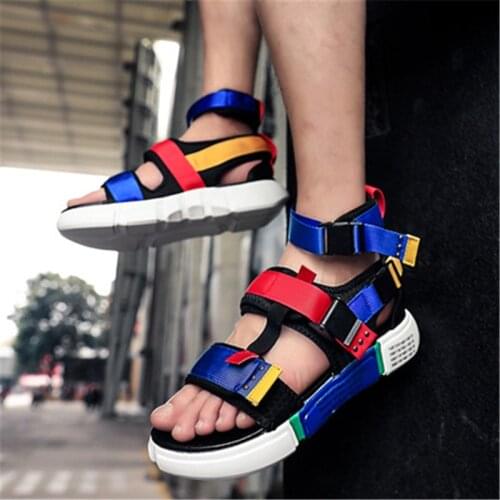 2021 Summer Male Slippers Velcro Rome Flats High Top Ankle Sandals Casual Mens Shoes Thick Bottom Open Toe Flip Flops Zapatos