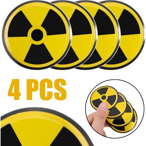 4pcs/set5.5cm Size Nuclear Radiation Logo Car Tyre Wheel Center Hub Cap Emblem Decal Badge Symbol Sticker Creative Cap Sticker