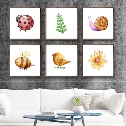 Nordic Lovely Wind Plant Bird Wall Art Canvas Painting Nordic Posters And Prints Wall Pictures For Living Room Decoration