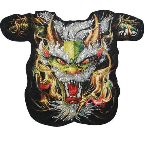 New large DIY Punk Sequins Dragon Patches Embroidered Patch For Sew On Clothes Stripes Biker Rock Hippie Sticker Applique Badge