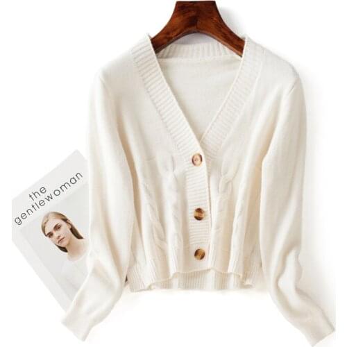 2021 spring and autumn new loose and versatile lazy short V-neck small knitted cardigan womens autumn and winter sweater