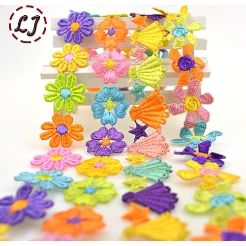 New arrived 1 yard high quality embroidered colorful daisy flower lace trim sewing crafts women child cloth scrapbooking DIY