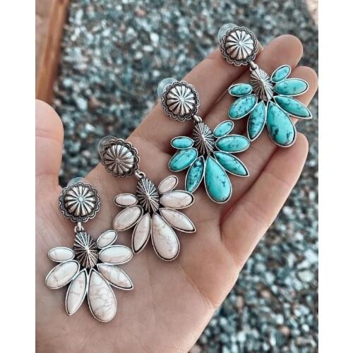 European and American New Products Retro Bohemian Flower Drop Turquoise Earrings Personalized Jewelry Wholesale