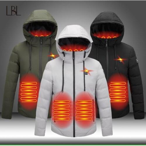 Heated Parka Men Coat Intelligent USB Electric Heating Cotton Jacket Man Thermal Warm Winter Heated Hooded Outwear Plus Size 7XL