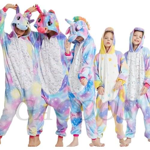 2020 Winter Unicorn Pajamas Sleepwear For Girls Boys Kigurumi Panda Stitch Onesies Flannel Pyjamas Kids Children Licorne Pajamas