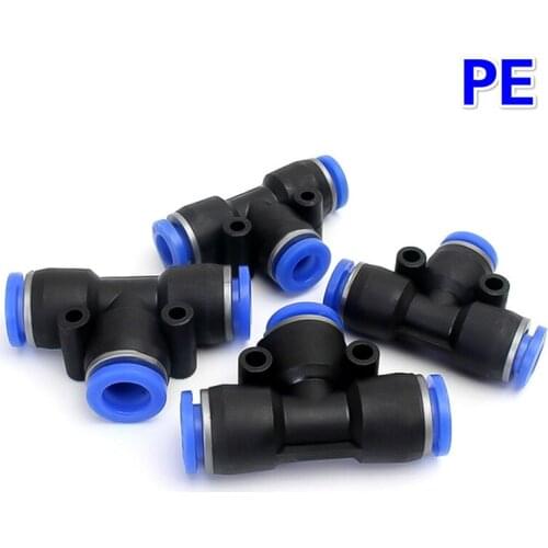 Pneumatic Gas Pipe Plastic Hose Quick Connector Quick Plug T-shaped Tee Pe-4 / 6 / 8 / 10 / 12 / 14 / 16mm