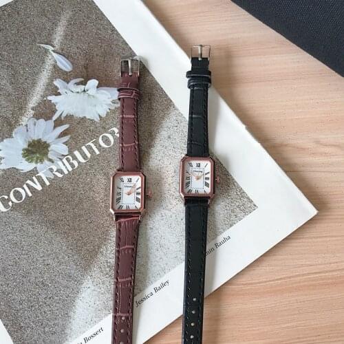 Retro Rectangle Exquisite Watches Women Fashion Quartz Ladies Wristwatches Ulzzang Simple Woman Leather Clock With Roma Scale