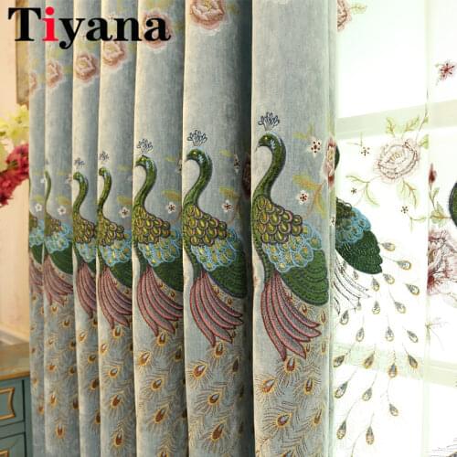 Luxury Embroidered Peacock Design Blackout Curtains for Living room Europe Chenille Curtains for Bedroom Blinds Custom ZH411Y