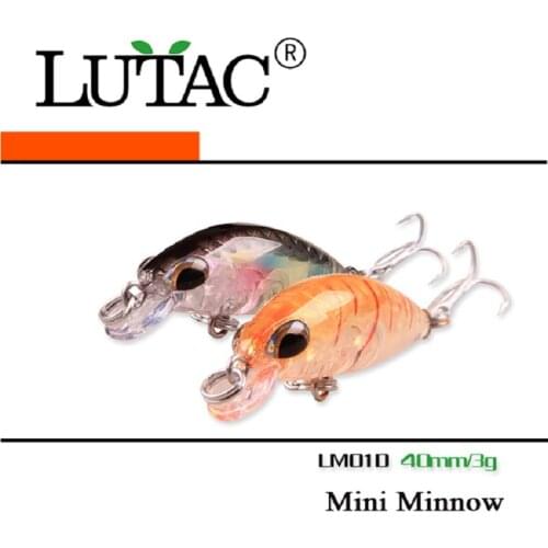LUTAC fishing lures Hard plastic baits 40mm 3g VMC treble hook 3D fish eyes 5 Colors wobblers carp fishing bass fishing tackle