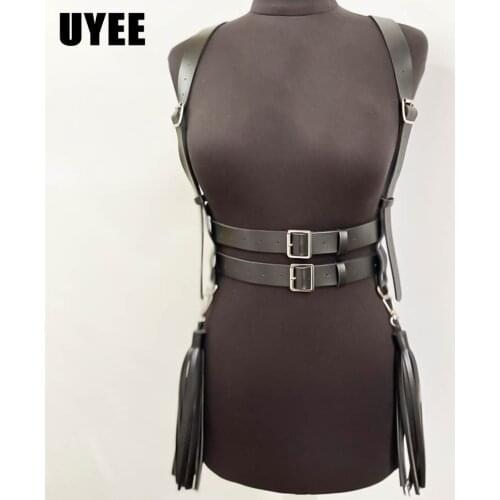 UYEE Sexy Women Chest Harness Lingerie Gothic Tassel Belt Thigh Suspenders Body Bondage Stocking Nightclub Bow-knot Garter Belts