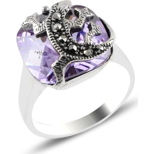 Silver 925 Sterling Marcasite & Zircon Crystal Ring